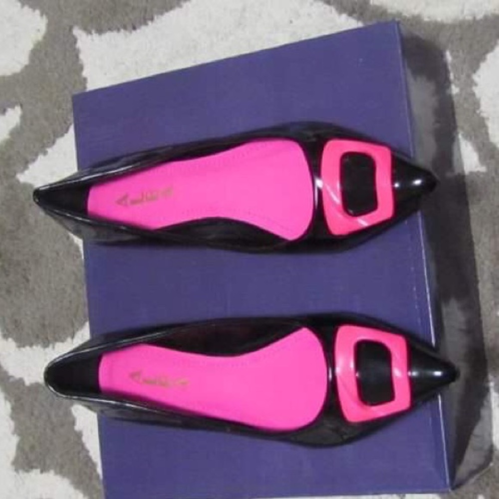 Pink and black flat women's shoes
